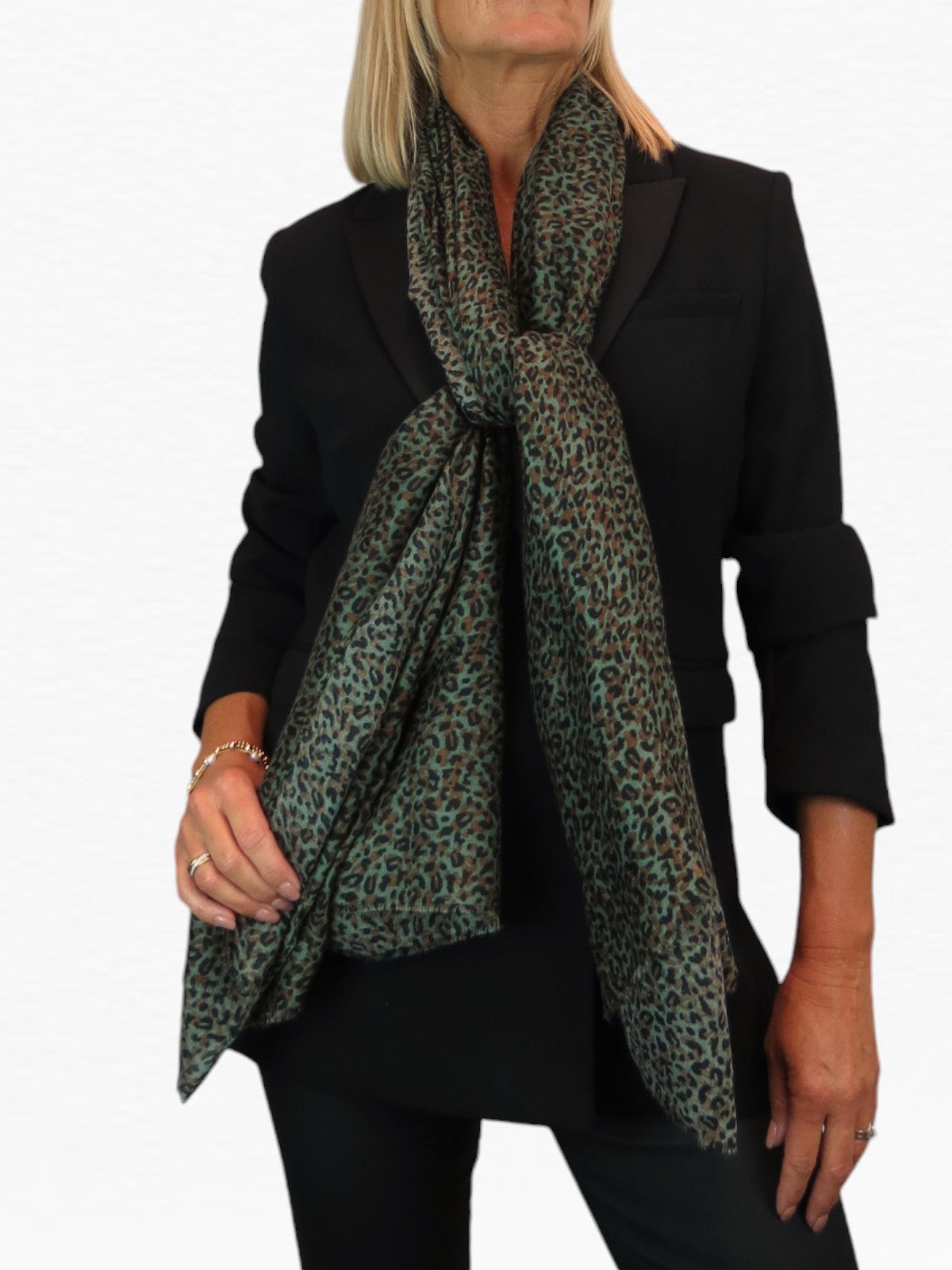 Leopard Print Lightweight Shawl Wrap Green