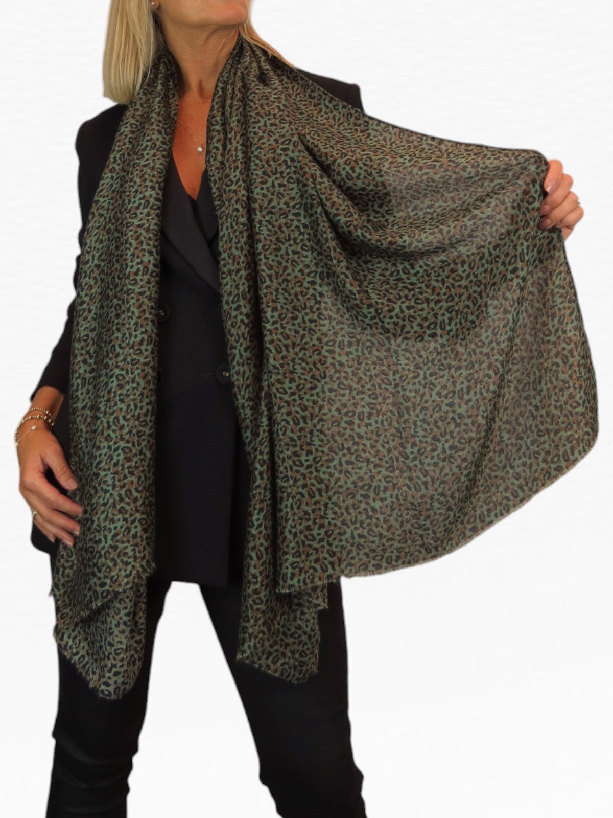 Leopard Print Lightweight Shawl Wrap Green