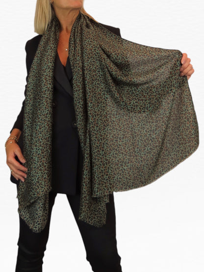 Leopard Print Lightweight Shawl Wrap Green