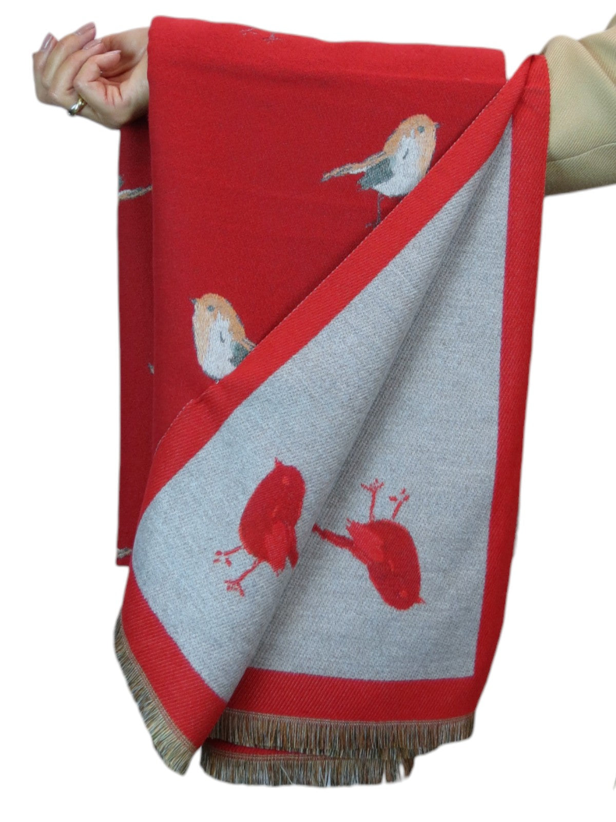 Cashmere Pashmina Blanket Scarf Robins Red