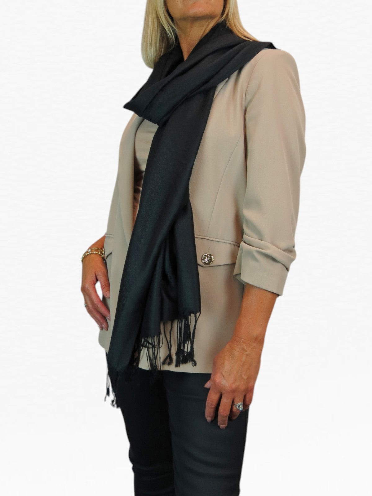 Paisley Jacquard Fine Pashmina Shawl Wrap Black