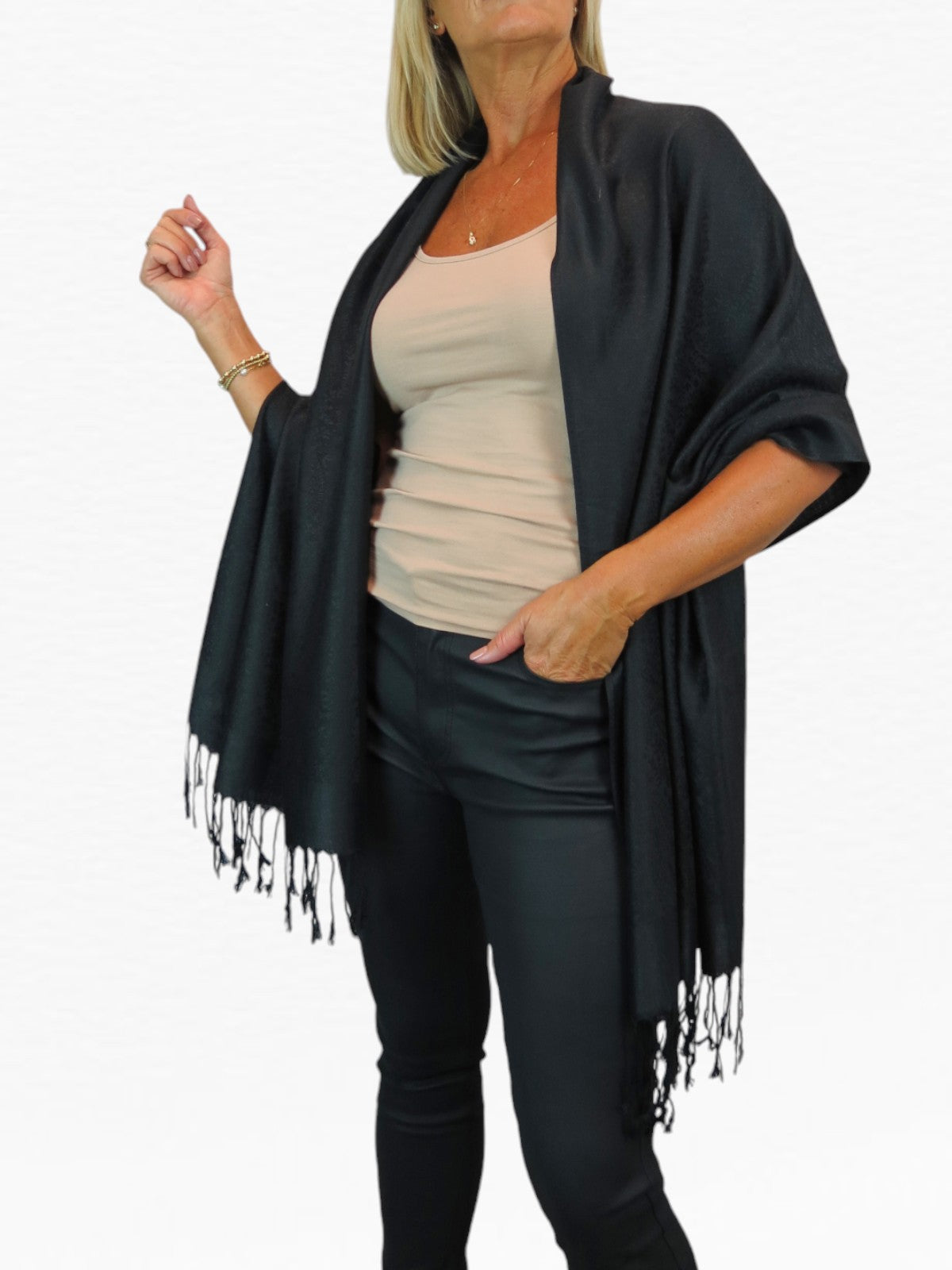 Paisley Jacquard Fine Pashmina Shawl Wrap Black