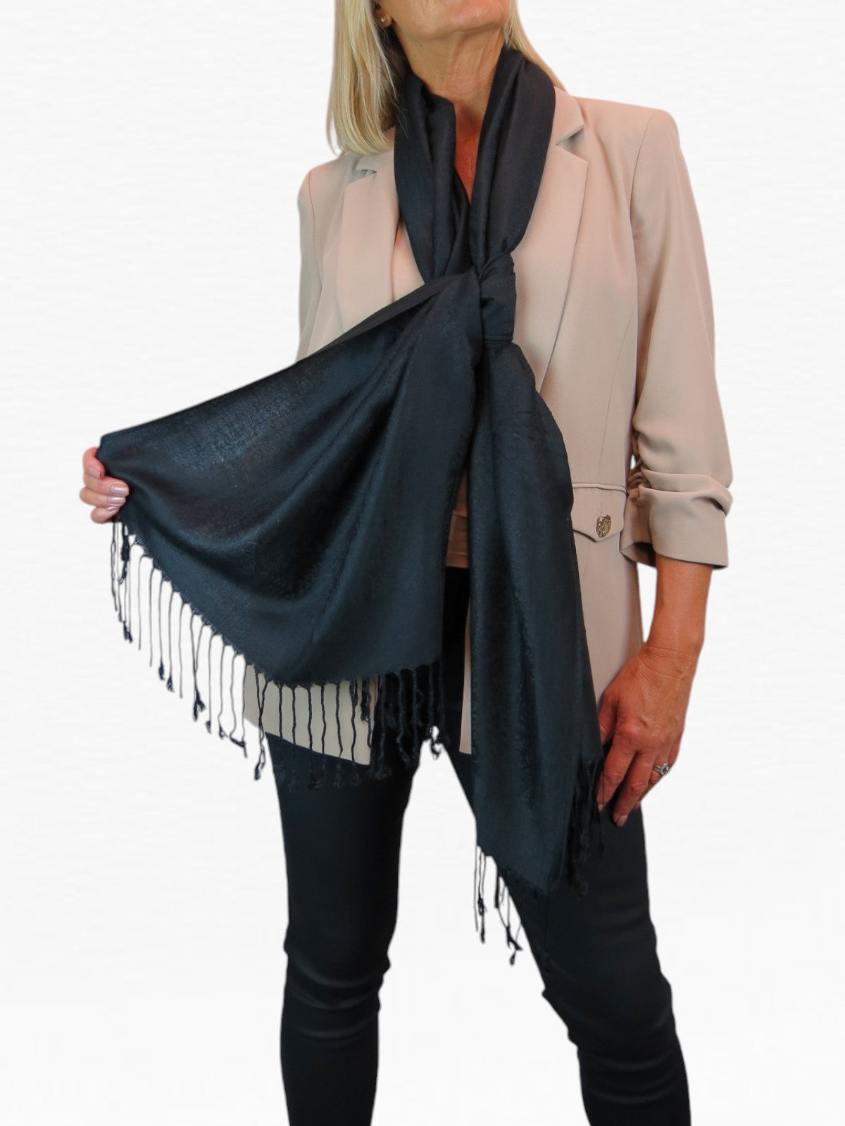 Paisley Jacquard Fine Pashmina Shawl Wrap Black