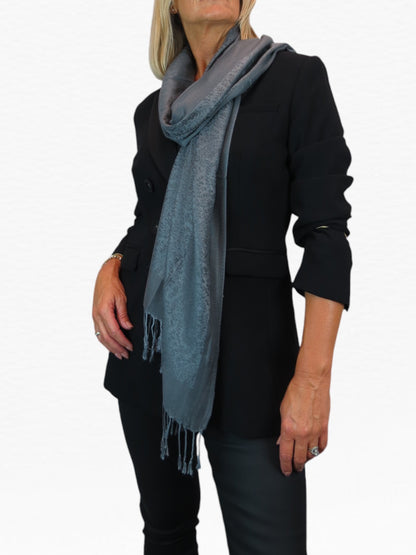 Paisley Jacquard Fine Pashmina Shawl Wrap Grey