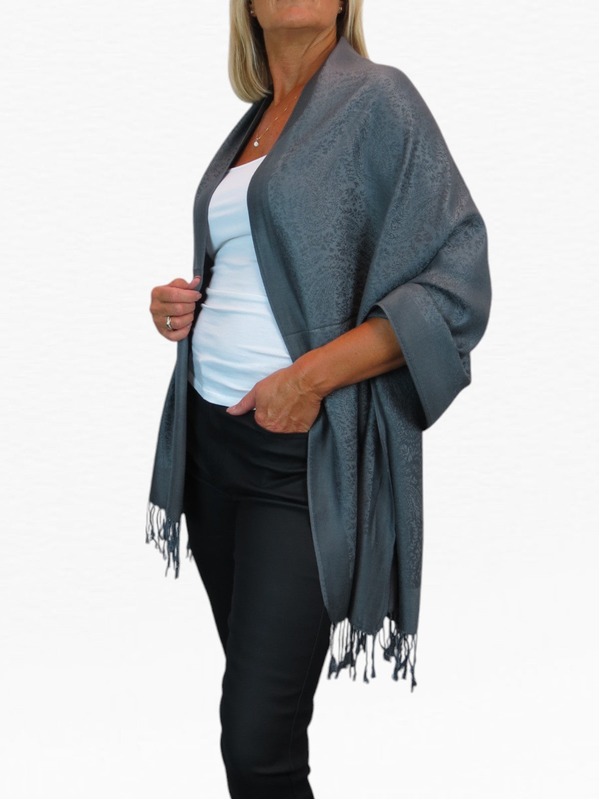 Paisley Jacquard Fine Pashmina Shawl Wrap Grey
