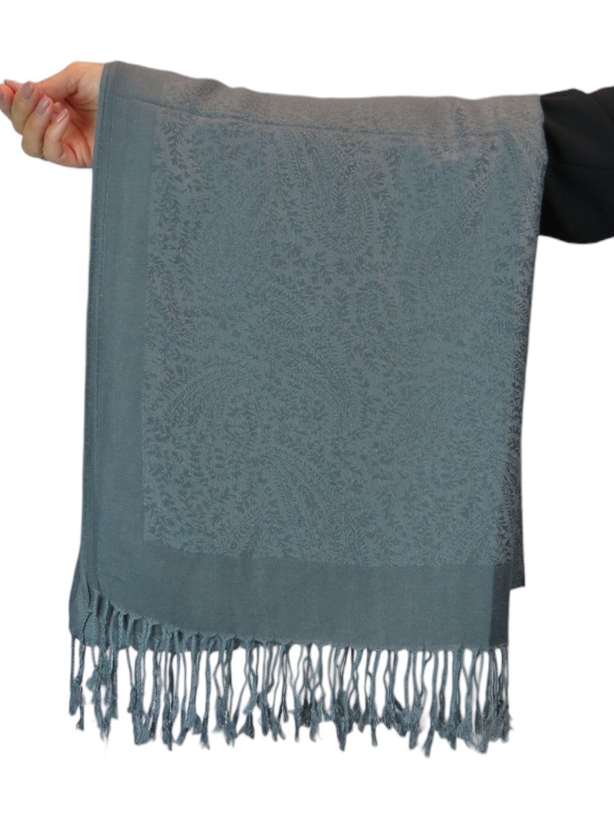 Paisley Jacquard Fine Pashmina Shawl Wrap Grey