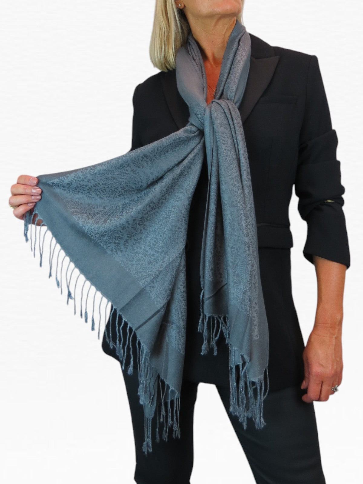 Paisley Jacquard Fine Pashmina Shawl Wrap Grey