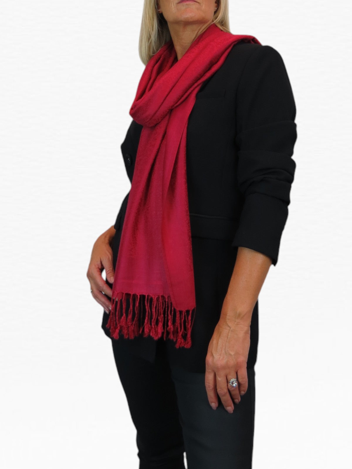 Paisley Jacquard Fine Pashmina Shawl Wrap Deep Red