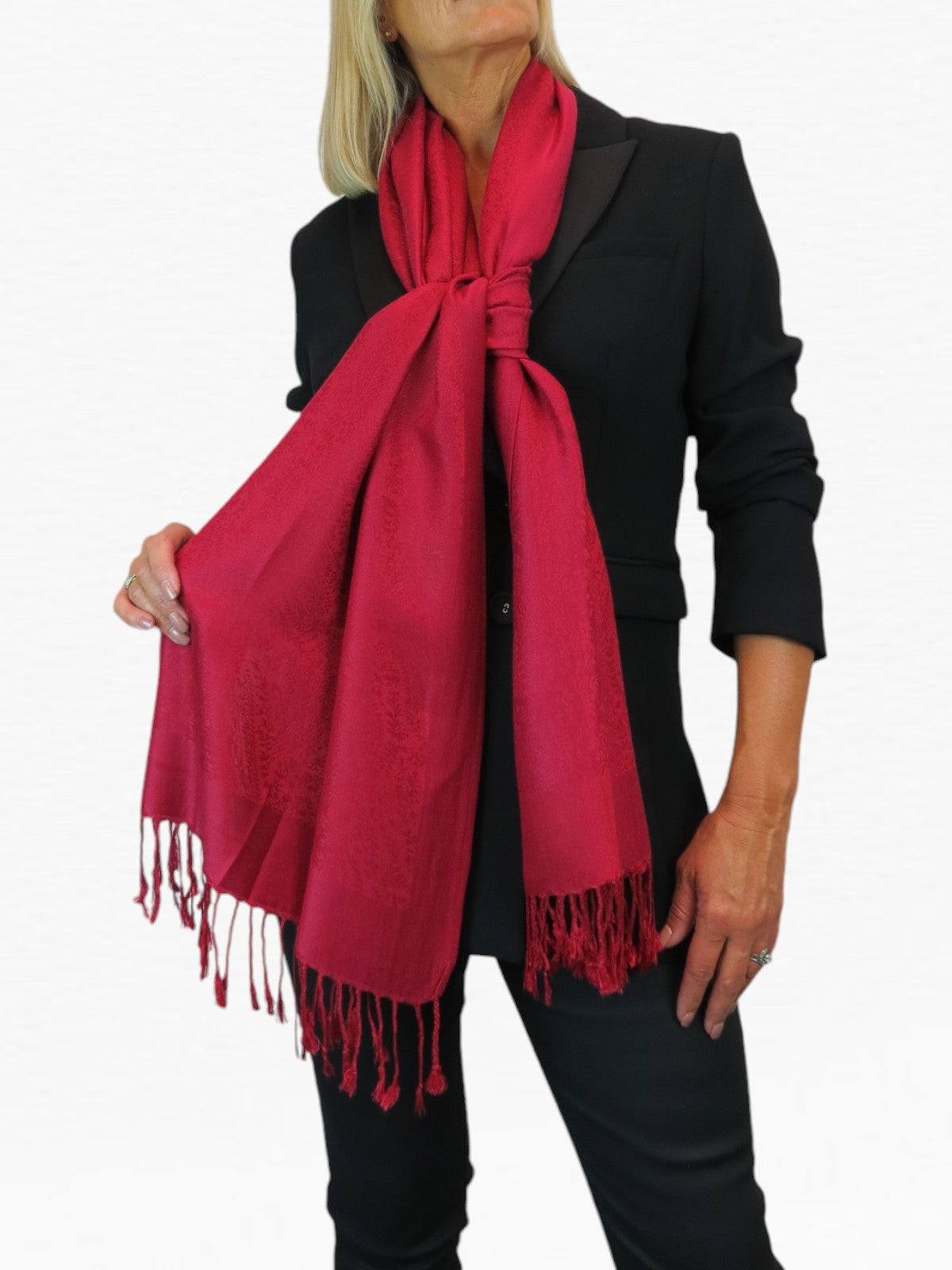 Paisley Jacquard Fine Pashmina Shawl Wrap Deep Red