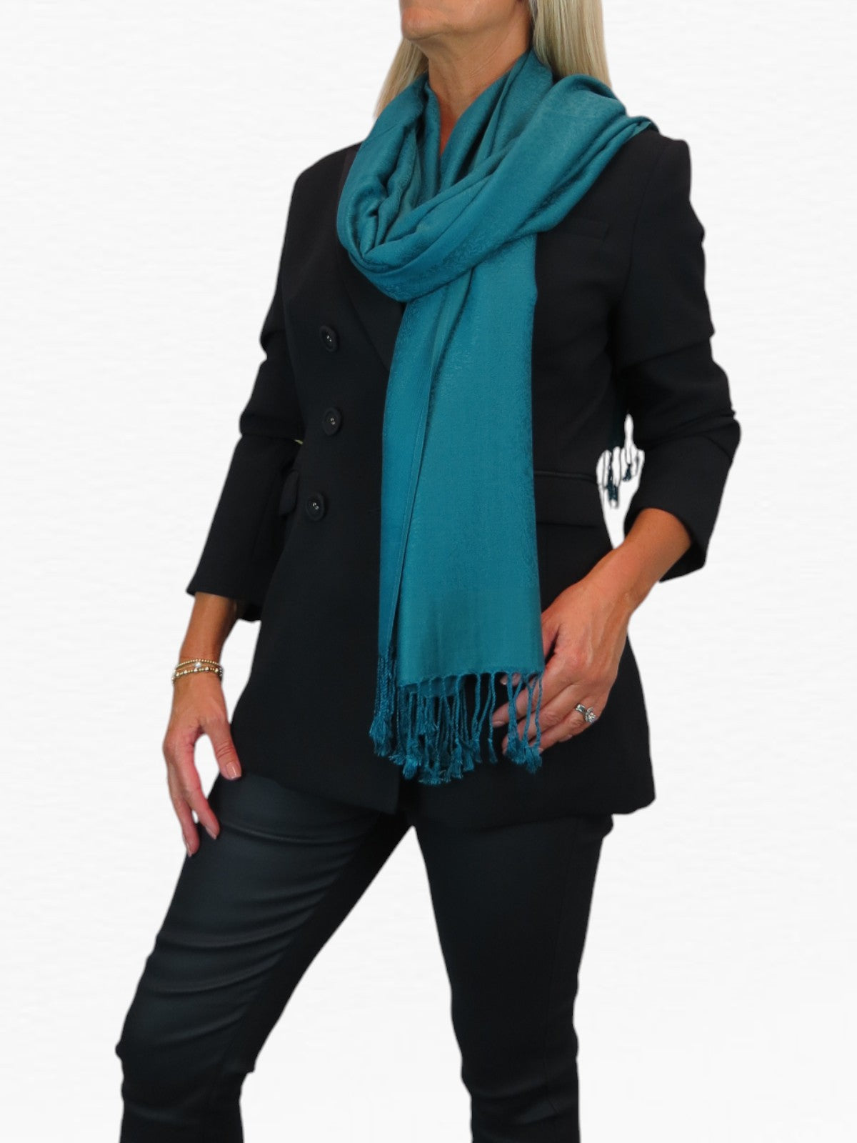 Paisley Jacquard Fine Pashmina Shawl Wrap Teal Green