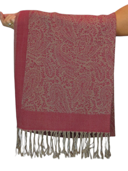 Paisley Jacquard Fine Pashmina Shawl Wrap Red Beige