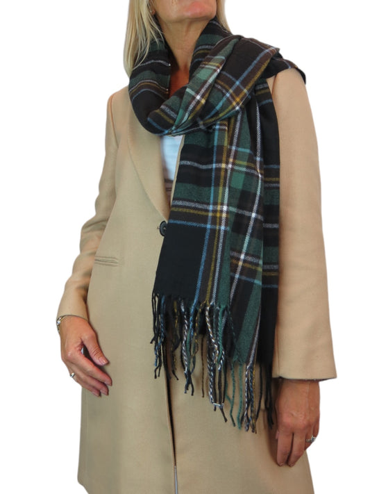 Plaid Tartan Soft Wool Pashmina Shawl Scarf Black