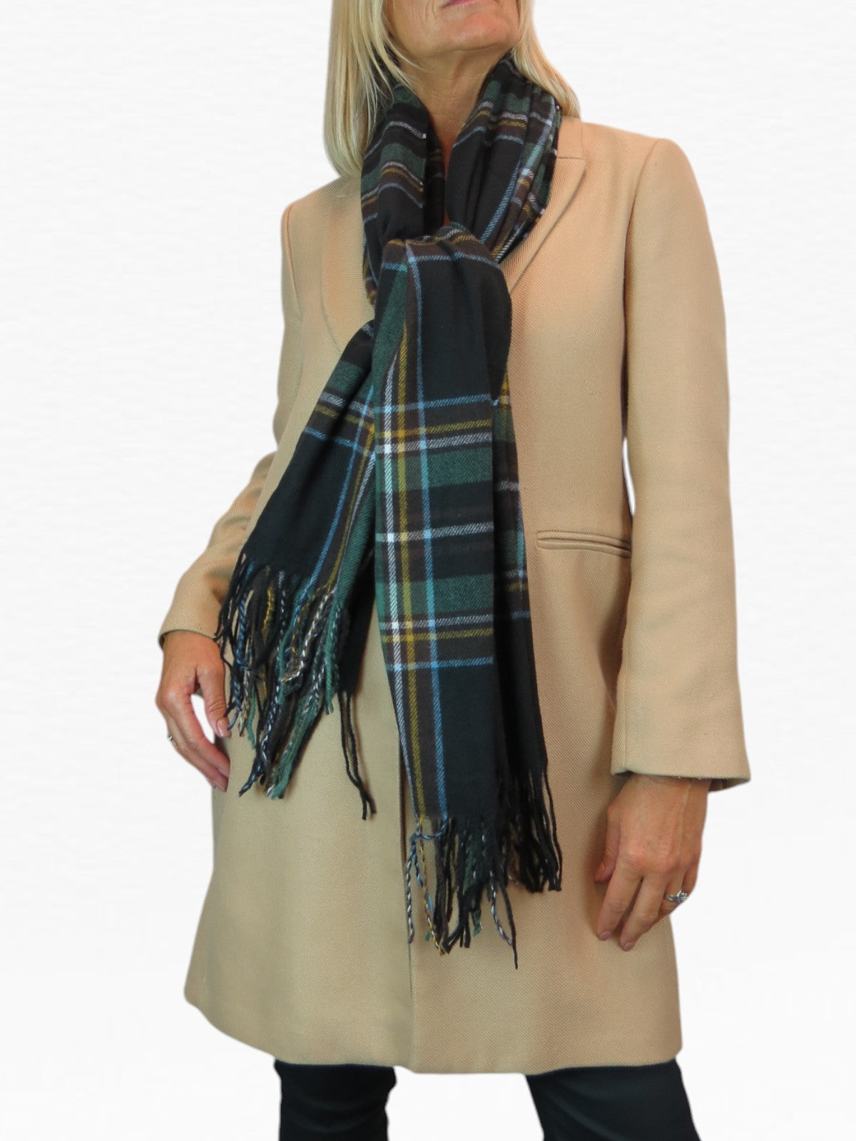 Plaid Tartan Soft Wool Pashmina Shawl Scarf Black