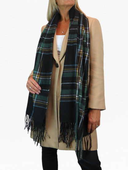 Plaid Tartan Soft Wool Pashmina Shawl Scarf Black