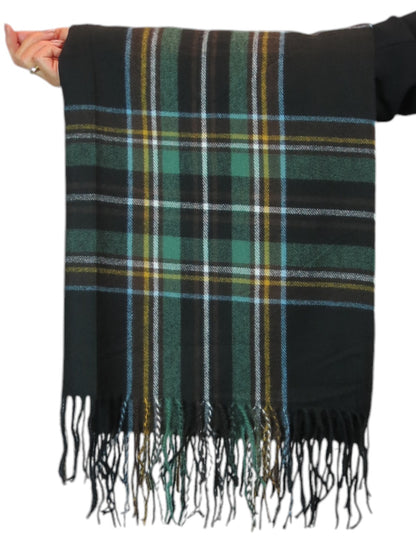 Plaid Tartan Soft Wool Pashmina Shawl Scarf Black