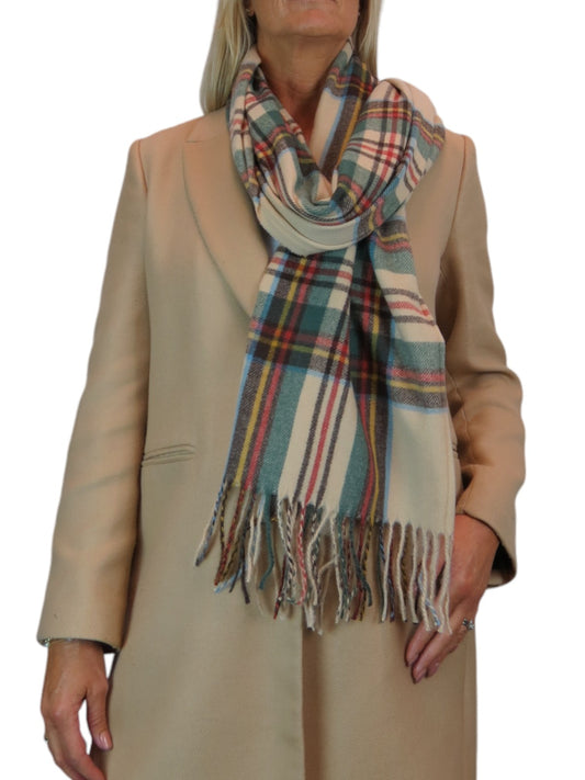 Plaid Tartan Soft Wool Pashmina Shawl Scarf Beige