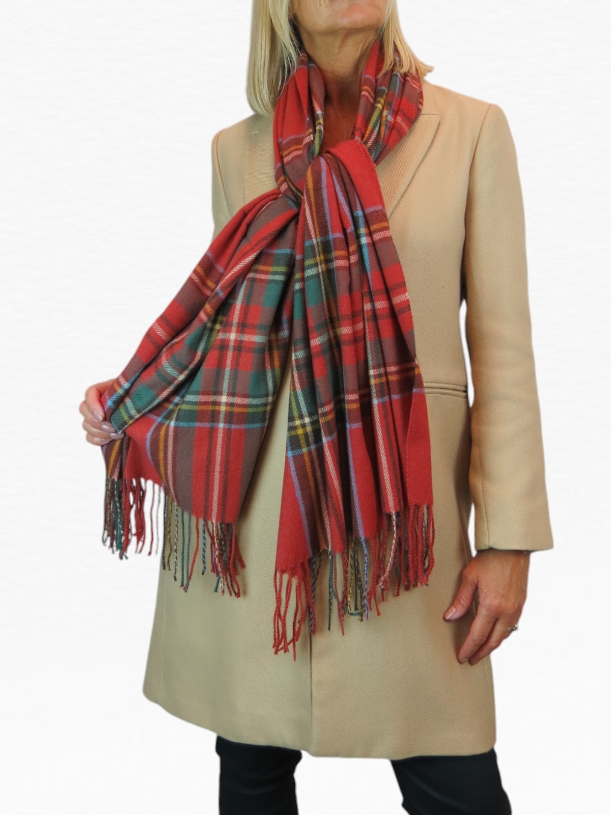 Plaid Tartan Soft Wool Pashmina Shawl Scarf Rusty Red