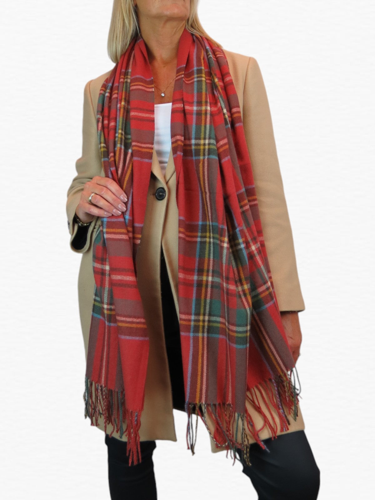 Plaid Tartan Soft Wool Pashmina Shawl Scarf Rusty Red