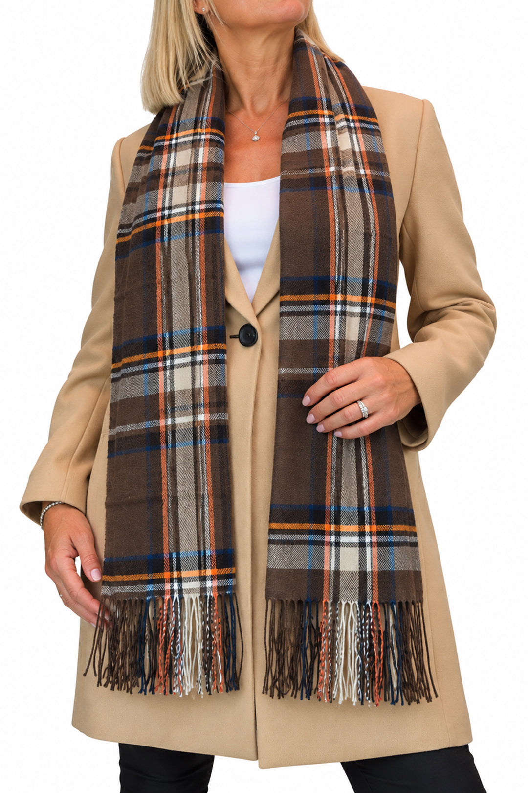 Plaid Tartan Soft Wool Pashmina Shawl Scarf Brown