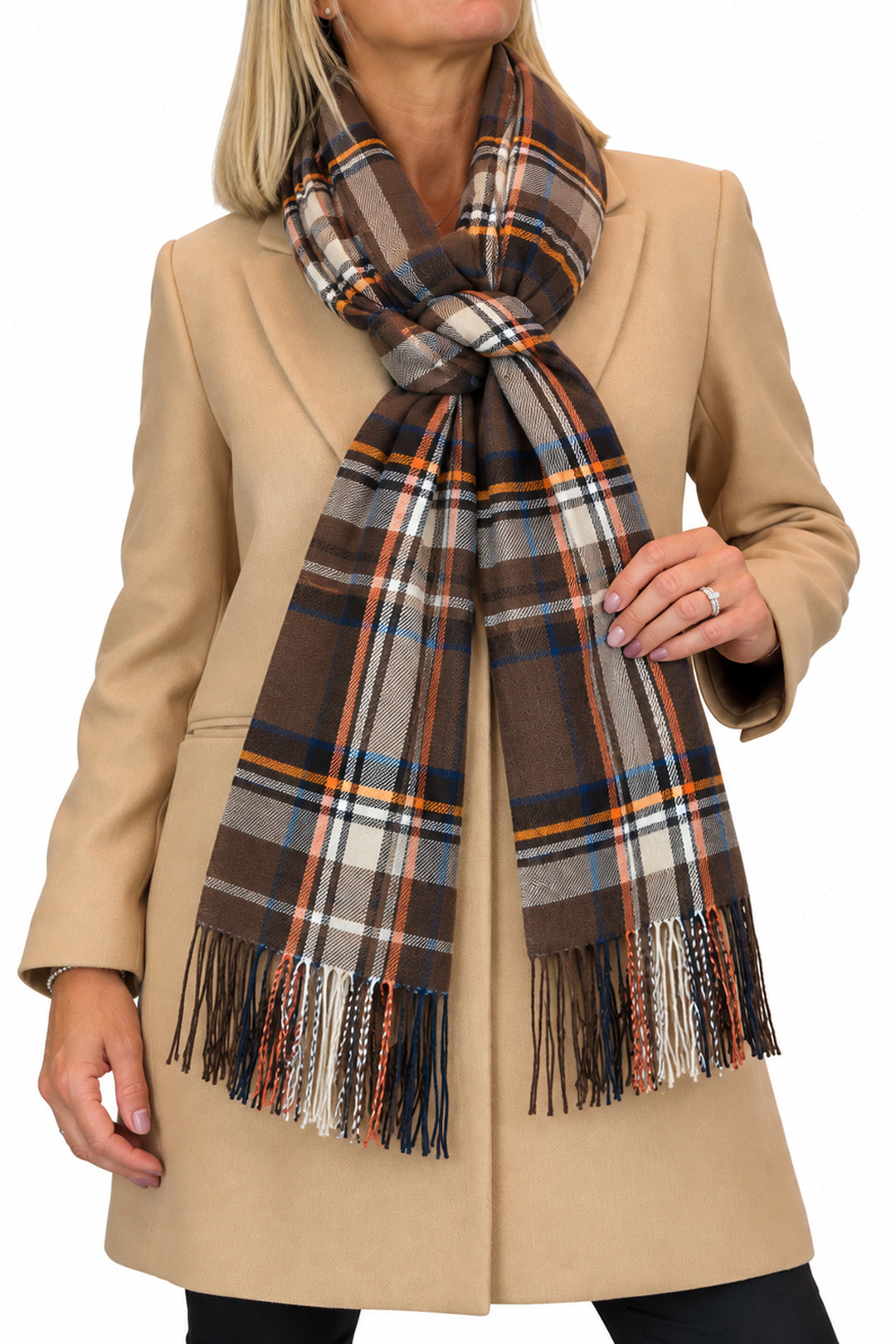 Plaid Tartan Soft Wool Pashmina Shawl Scarf Brown