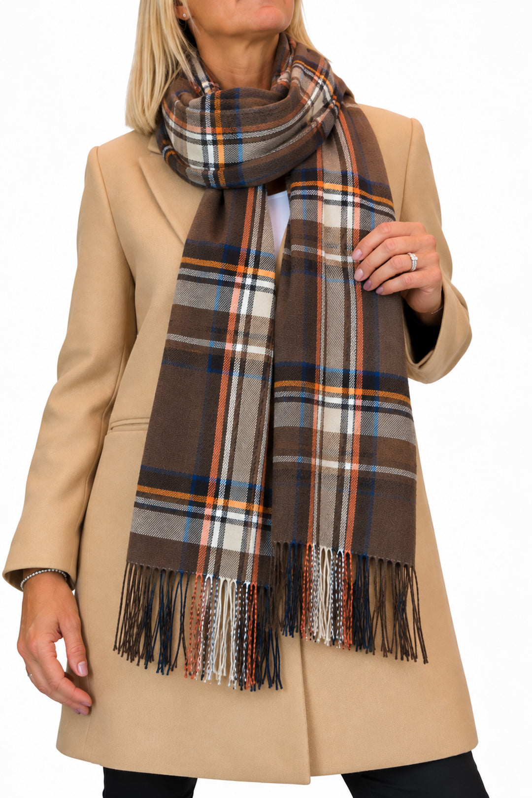 Plaid Tartan Soft Wool Pashmina Shawl Scarf Brown
