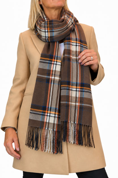 Plaid Tartan Soft Wool Pashmina Shawl Scarf Brown