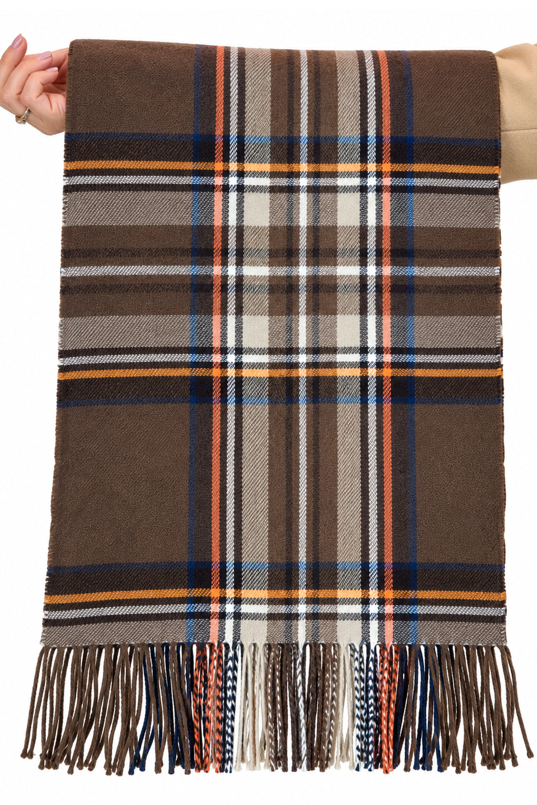 Plaid Tartan Soft Wool Pashmina Shawl Scarf Brown