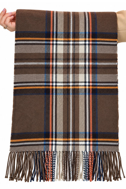 Plaid Tartan Soft Wool Pashmina Shawl Scarf Brown