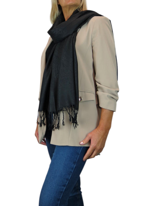 Persian Jacquard Design Pashmina Shawl Wrap Black