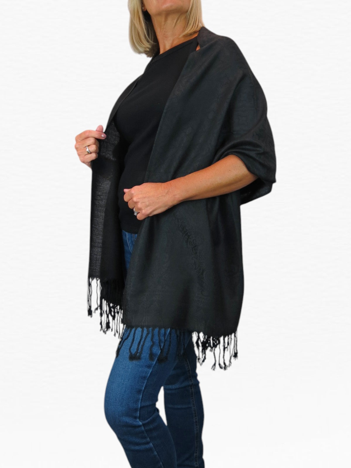 Persian Jacquard Design Pashmina Shawl Wrap Black