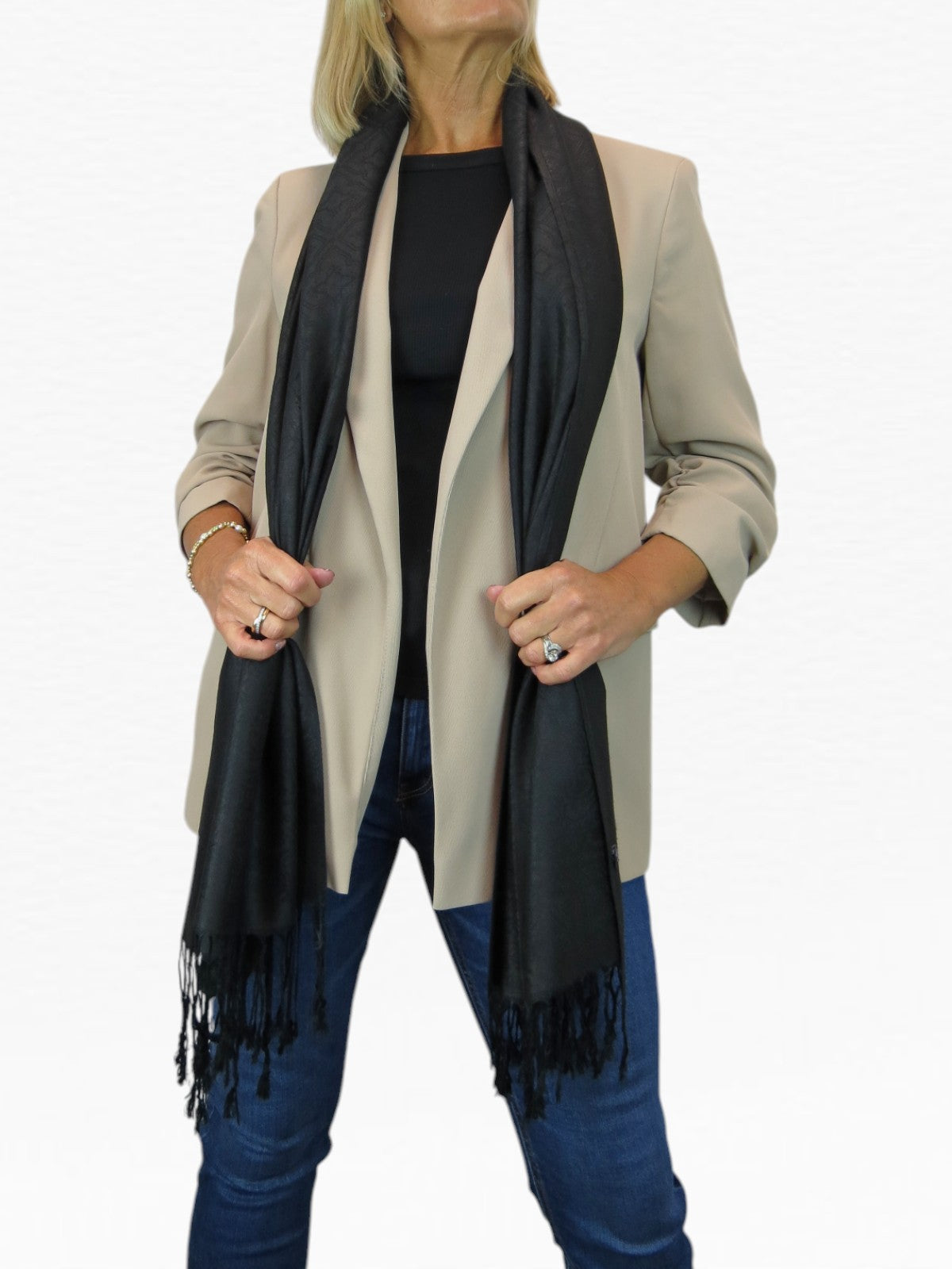 Persian Jacquard Design Pashmina Shawl Wrap Black