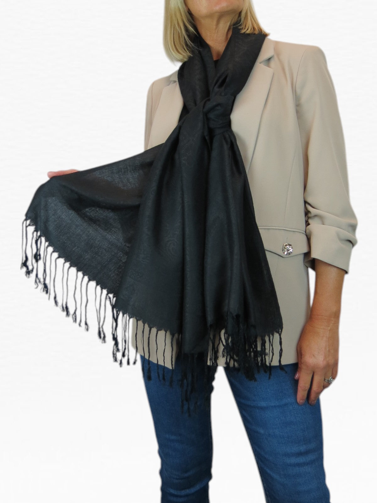 Persian Jacquard Design Pashmina Shawl Wrap Black