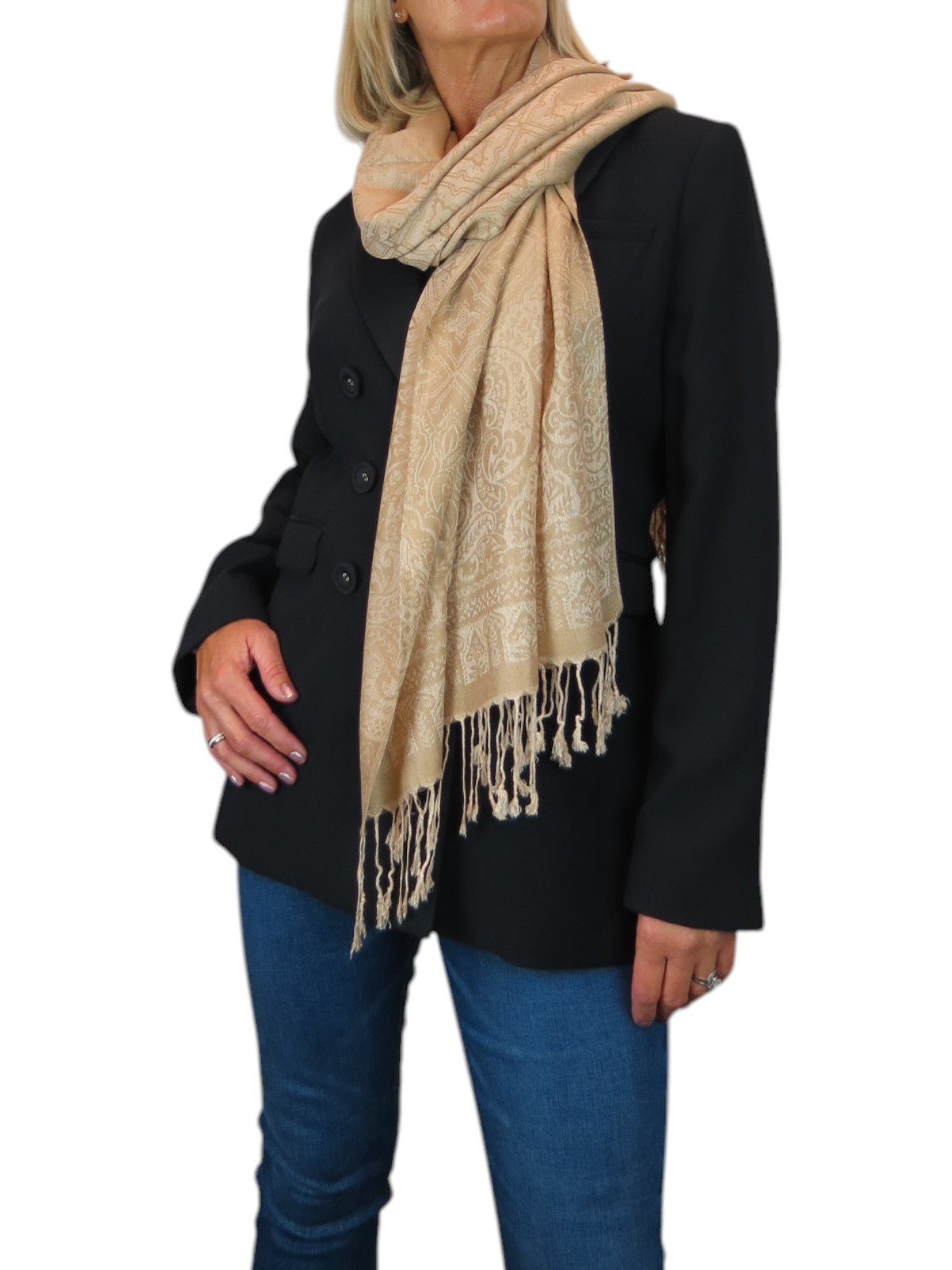 Persian Jacquard Design Pashmina Shawl Wrap Beige