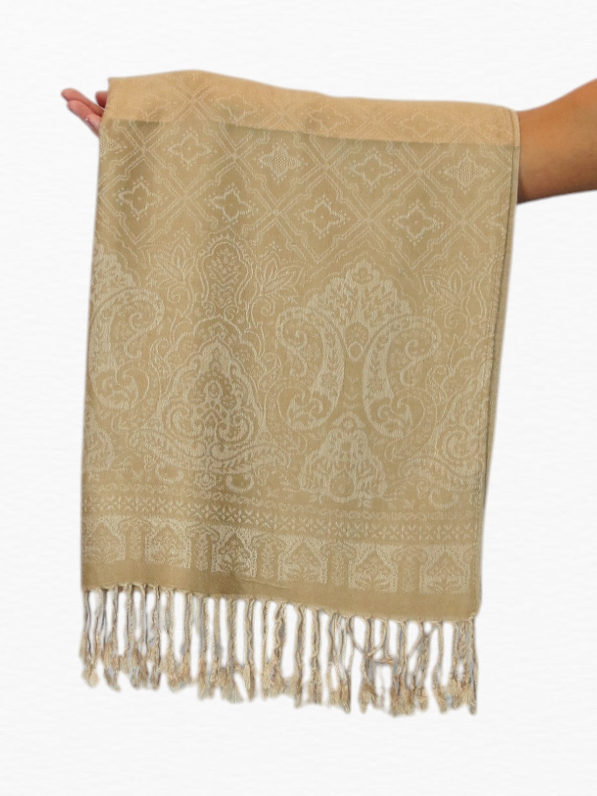 Persian Jacquard Design Pashmina Shawl Wrap Beige