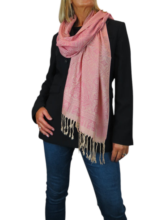 Persian Jacquard Design Pashmina Shawl Wrap Pink