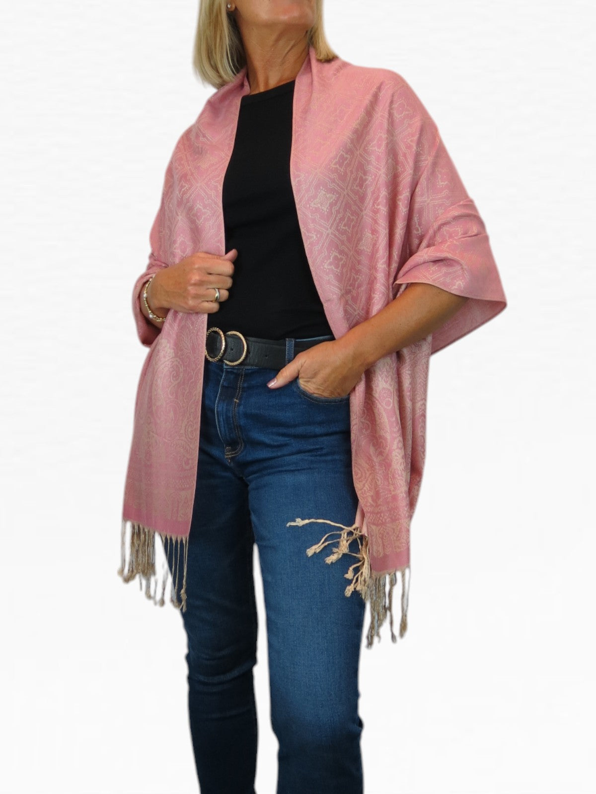 Persian Jacquard Design Pashmina Shawl Wrap Pink