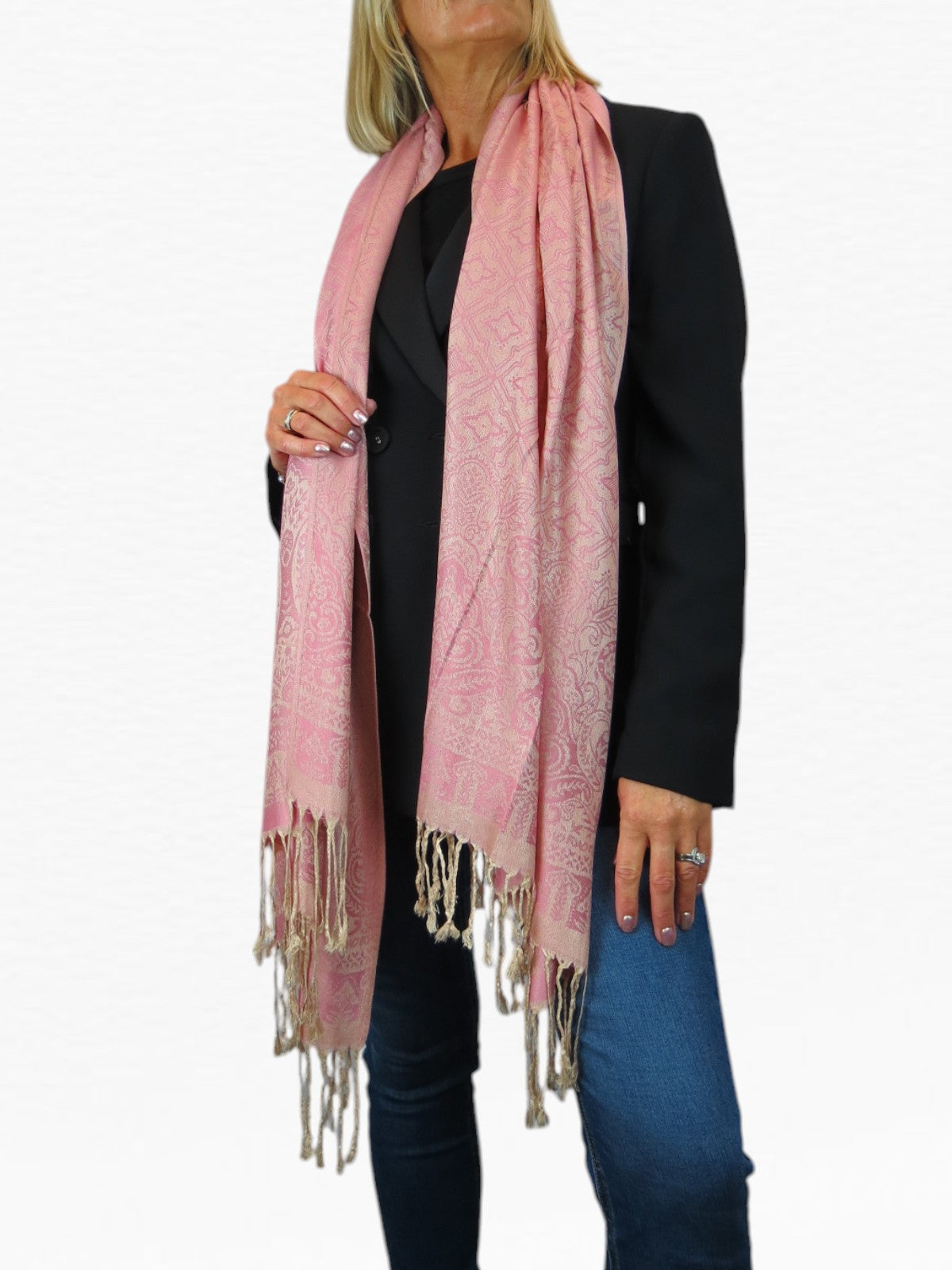 Persian Jacquard Design Pashmina Shawl Wrap Pink