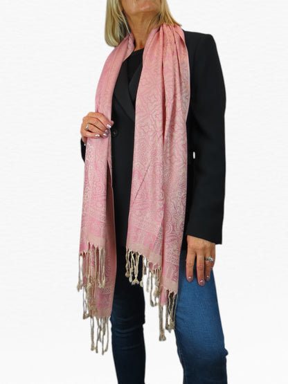 Persian Jacquard Design Pashmina Shawl Wrap Pink