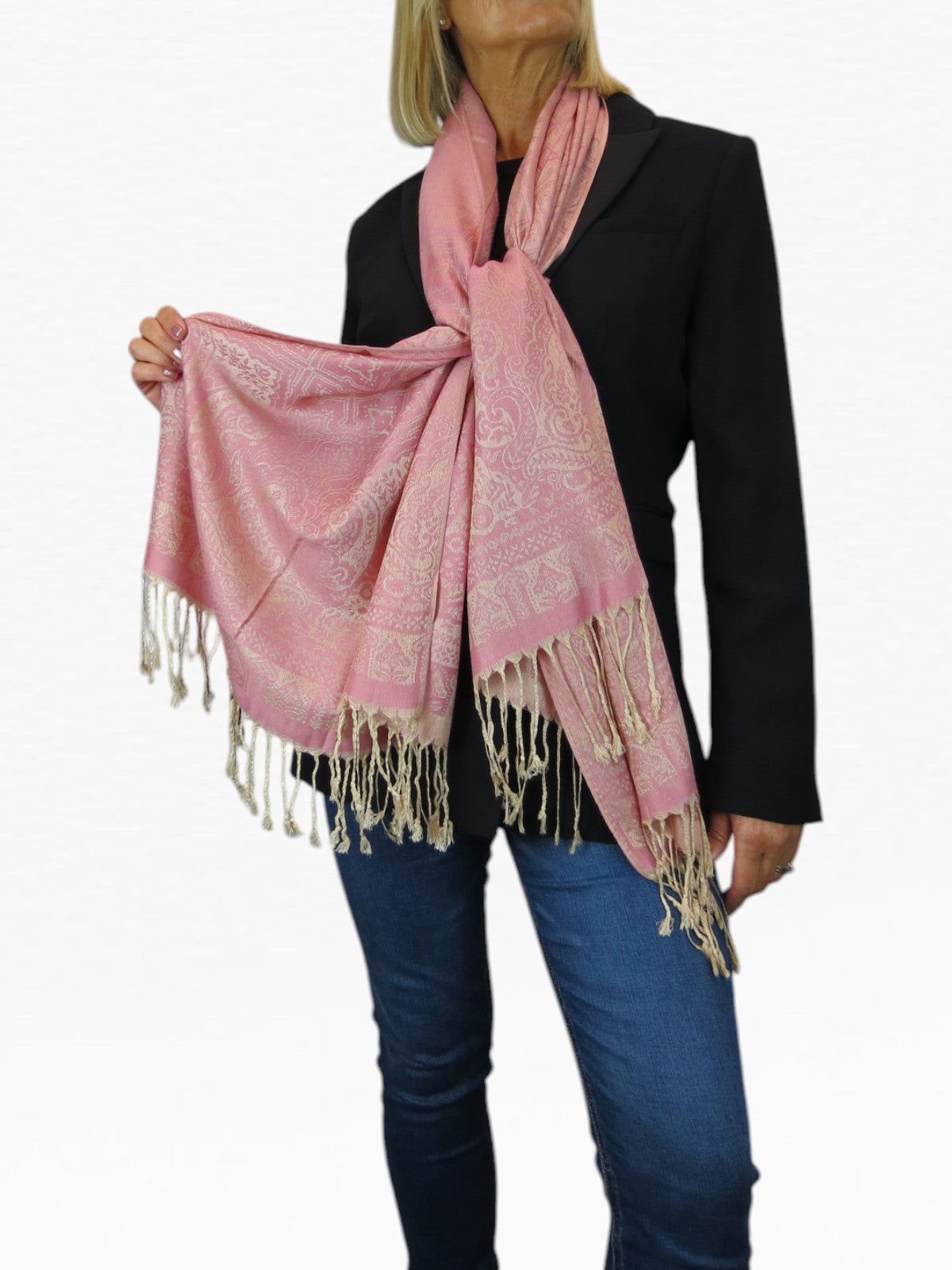 Persian Jacquard Design Pashmina Shawl Wrap Pink