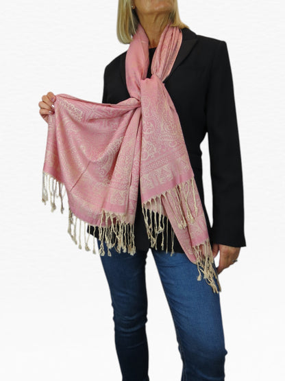 Persian Jacquard Design Pashmina Shawl Wrap Pink
