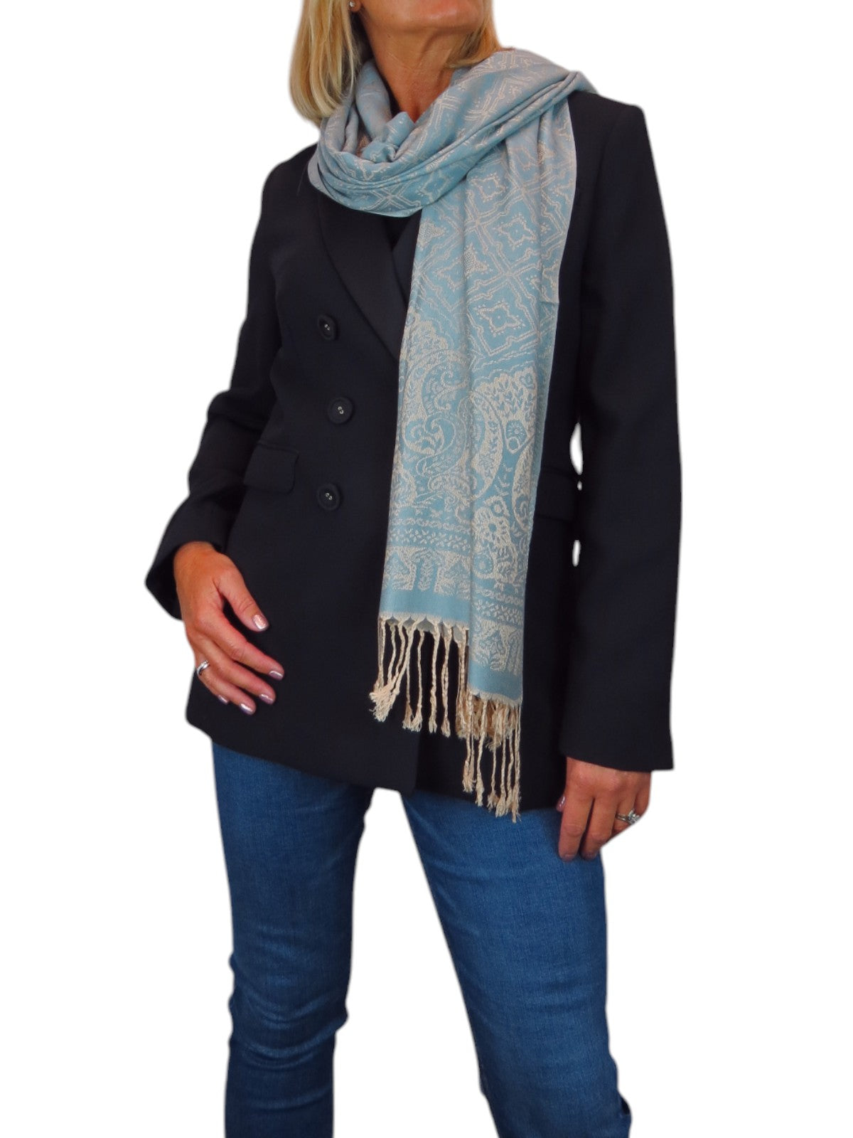 Persian Jacquard Design Pashmina Shawl Wrap Duck Egg Blue