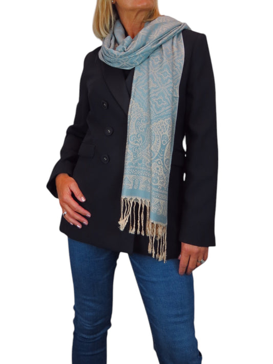 Persian Jacquard Design Pashmina Shawl Wrap Duck Egg Blue