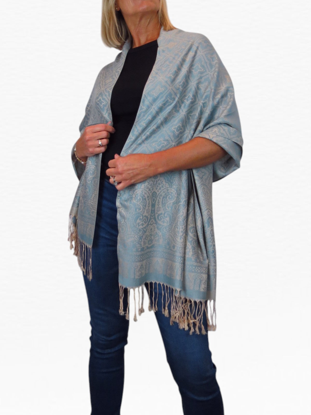 Persian Jacquard Design Pashmina Shawl Wrap Duck Egg Blue