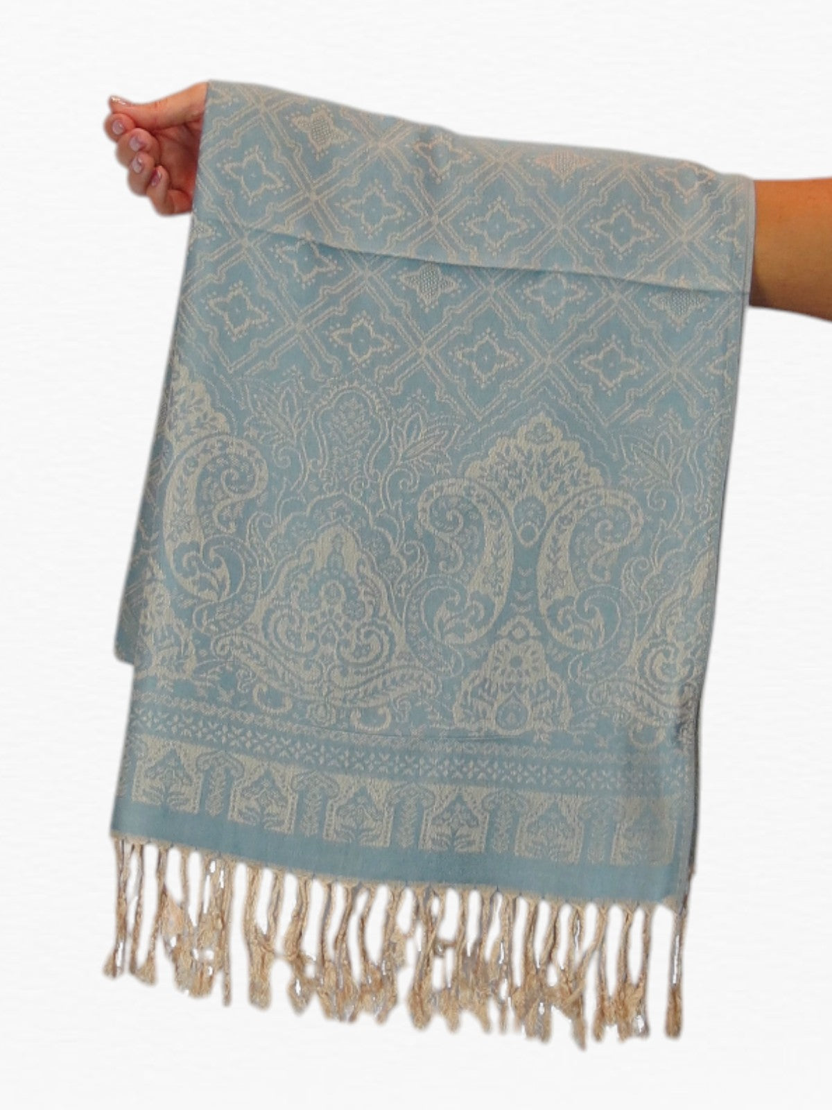 Persian Jacquard Design Pashmina Shawl Wrap Duck Egg Blue