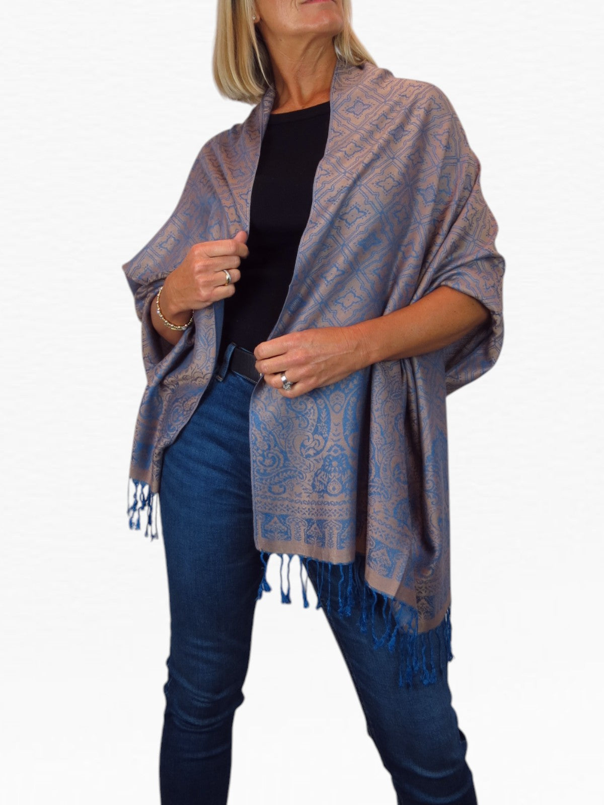 Persian Jacquard Design Pashmina Shawl Wrap Blue