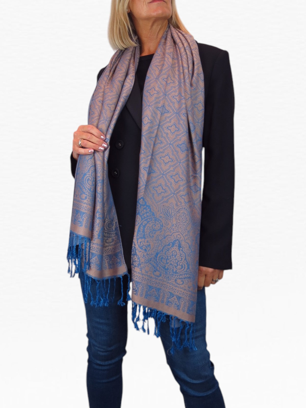 Persian Jacquard Design Pashmina Shawl Wrap Blue