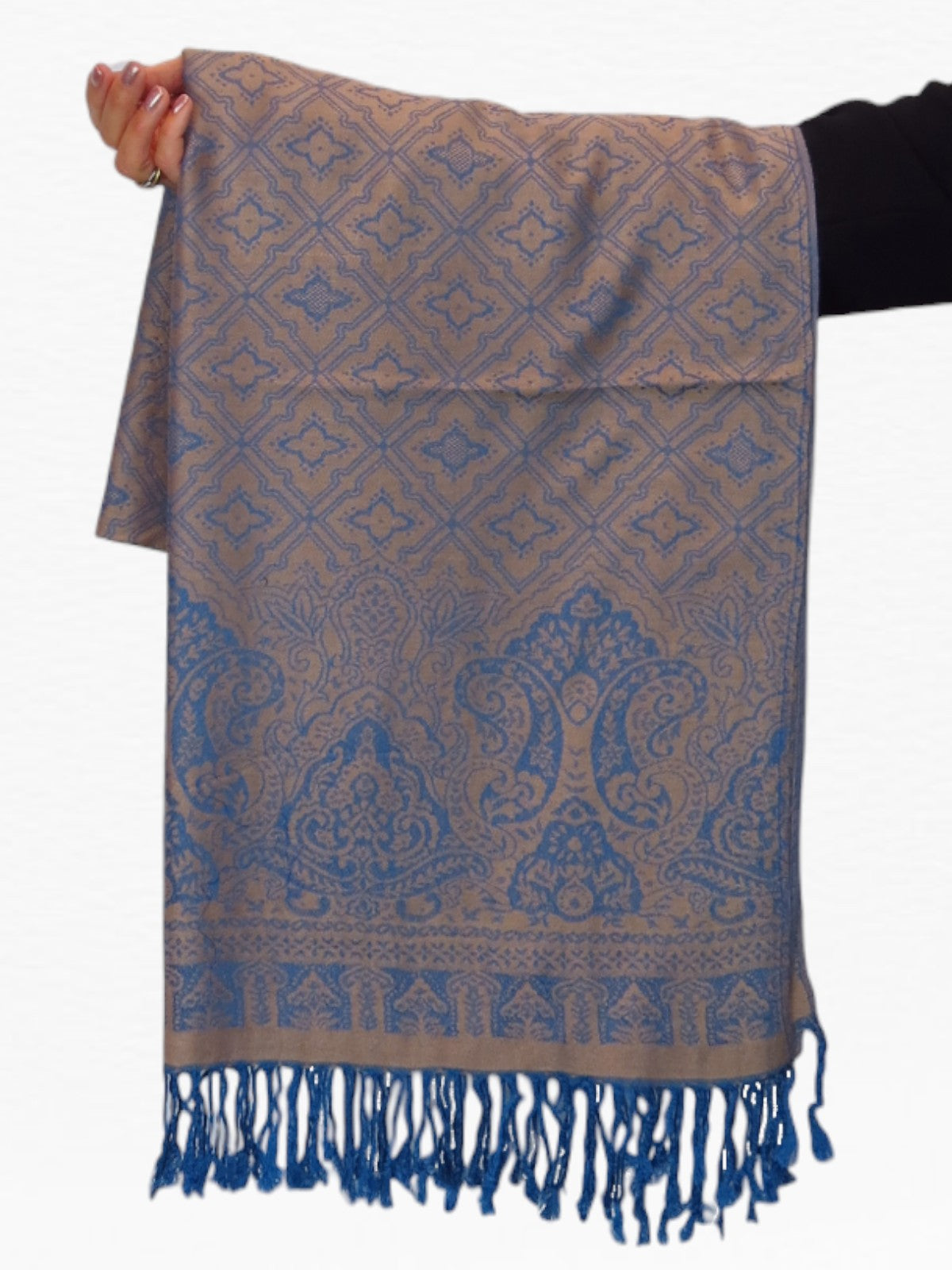 Persian Jacquard Design Pashmina Shawl Wrap Blue