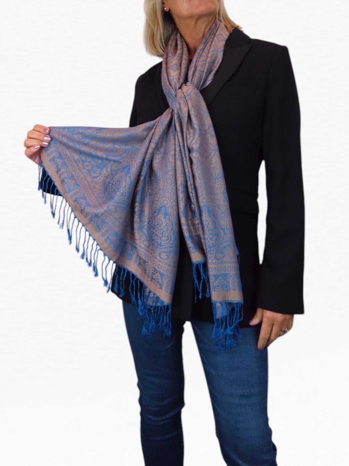 Persian Jacquard Design Pashmina Shawl Wrap Blue