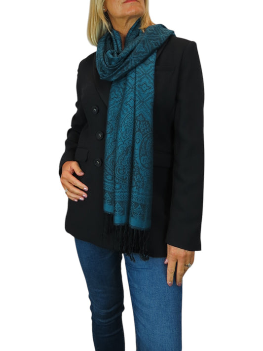 Persian Jacquard Design Pashmina Shawl Wrap Dark Teal