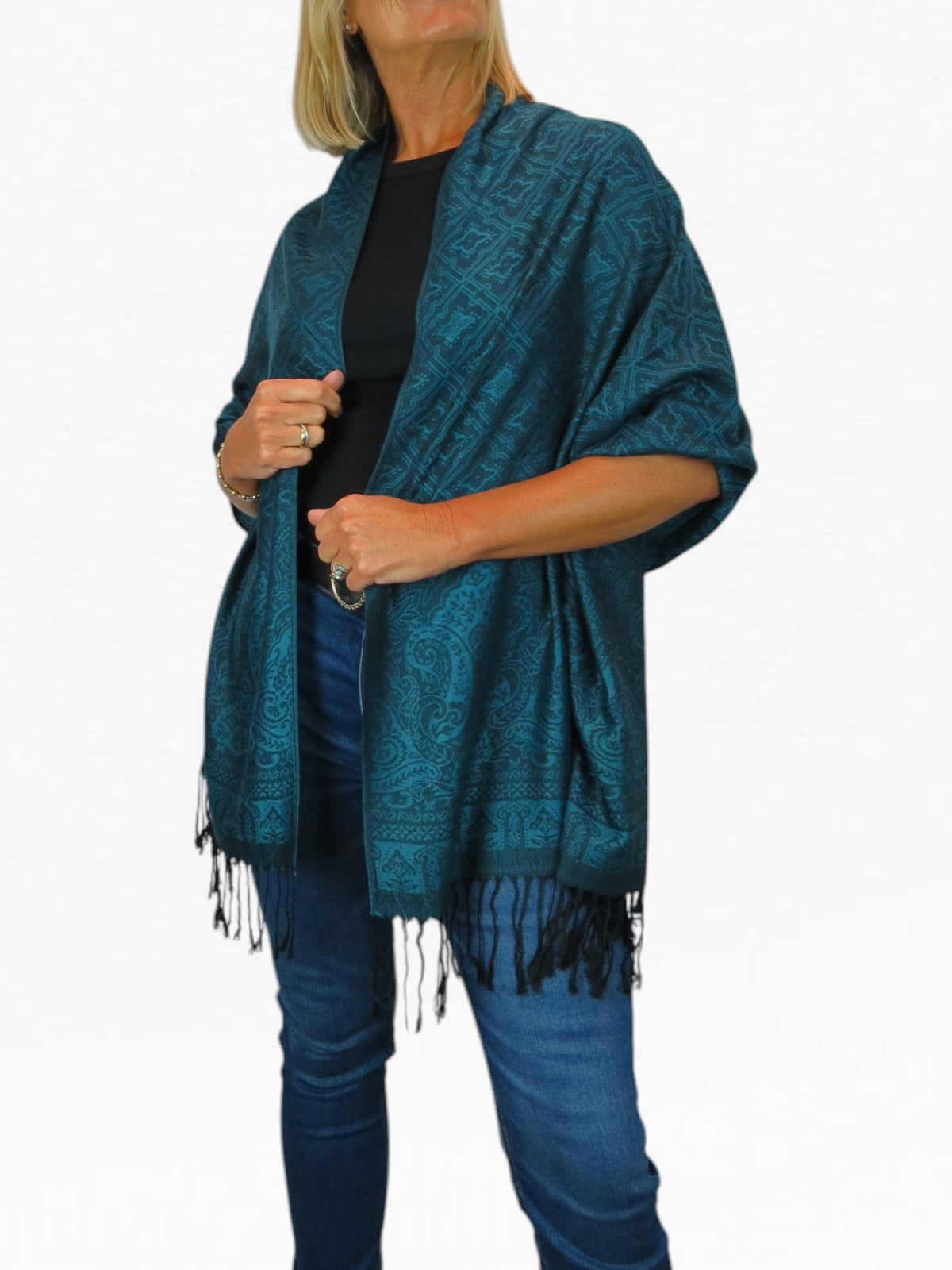 Persian Jacquard Design Pashmina Shawl Wrap Dark Teal